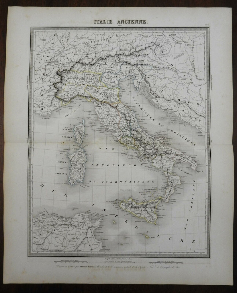 Ancient Italy Roman Empire Cisalpine Gaul c. 1850 Tardieu large engraved map