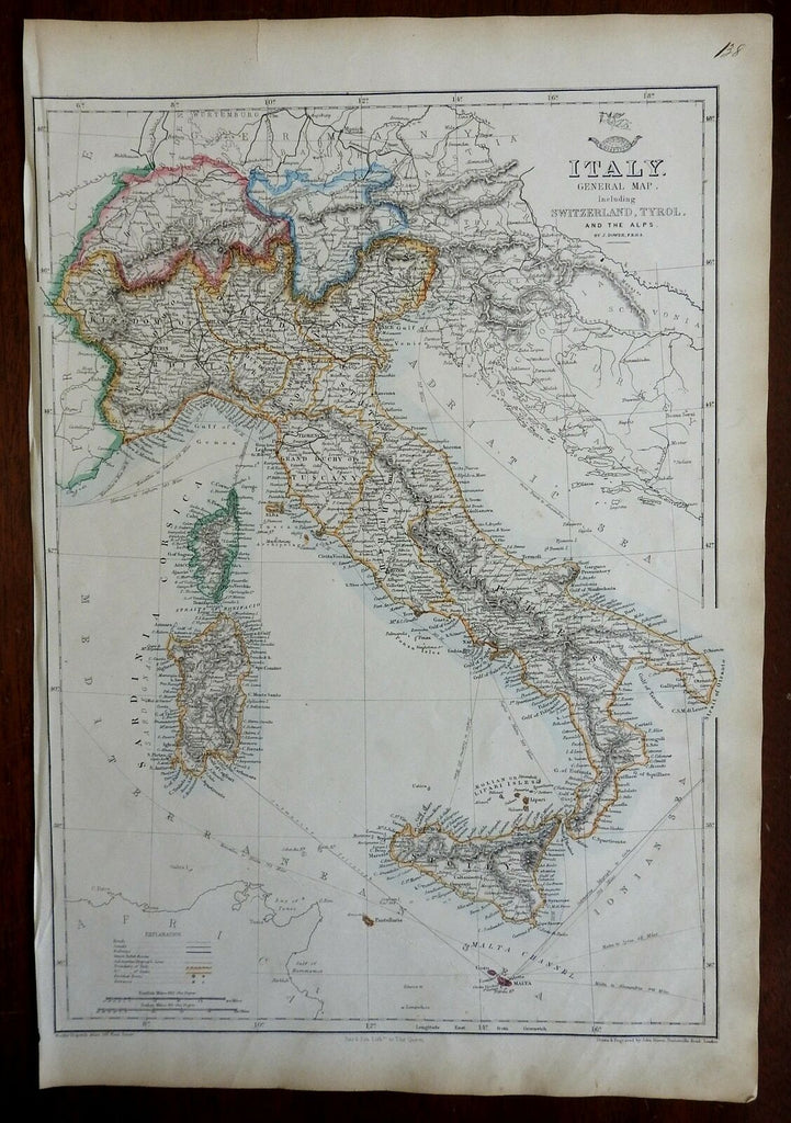 Kingdom of Italy Switzerland Tyrol Sicily Tuscany Rome 1863 Dower engraved map
