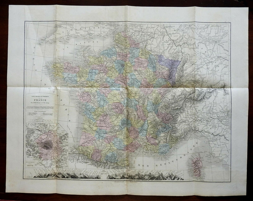 France in Departments Belle Epoque French 3rd Republic c. 1880 large Drioux map