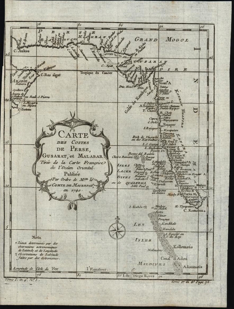 Southern Asia India Coastline Persia Maldives c.1749 antique engraved map