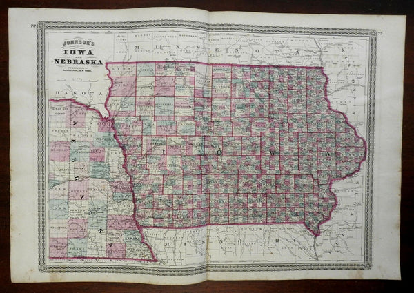 Iowa & Nebraska Omaha Iowa City Des Moines Council Bluffs 1866-79 AJ Johnson map