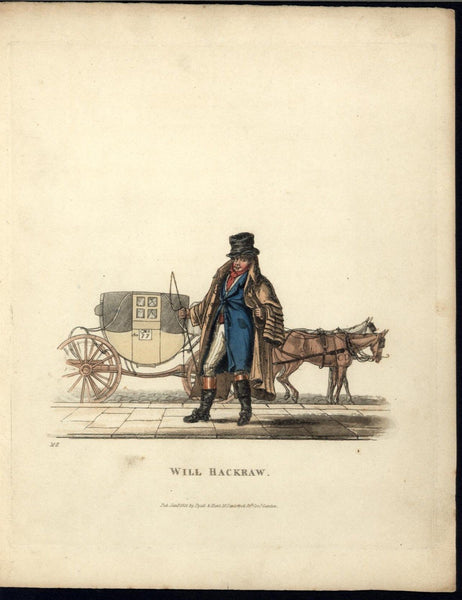 Will Hackraw Confident Carriage Driver 1825 vintage color aquatint old print