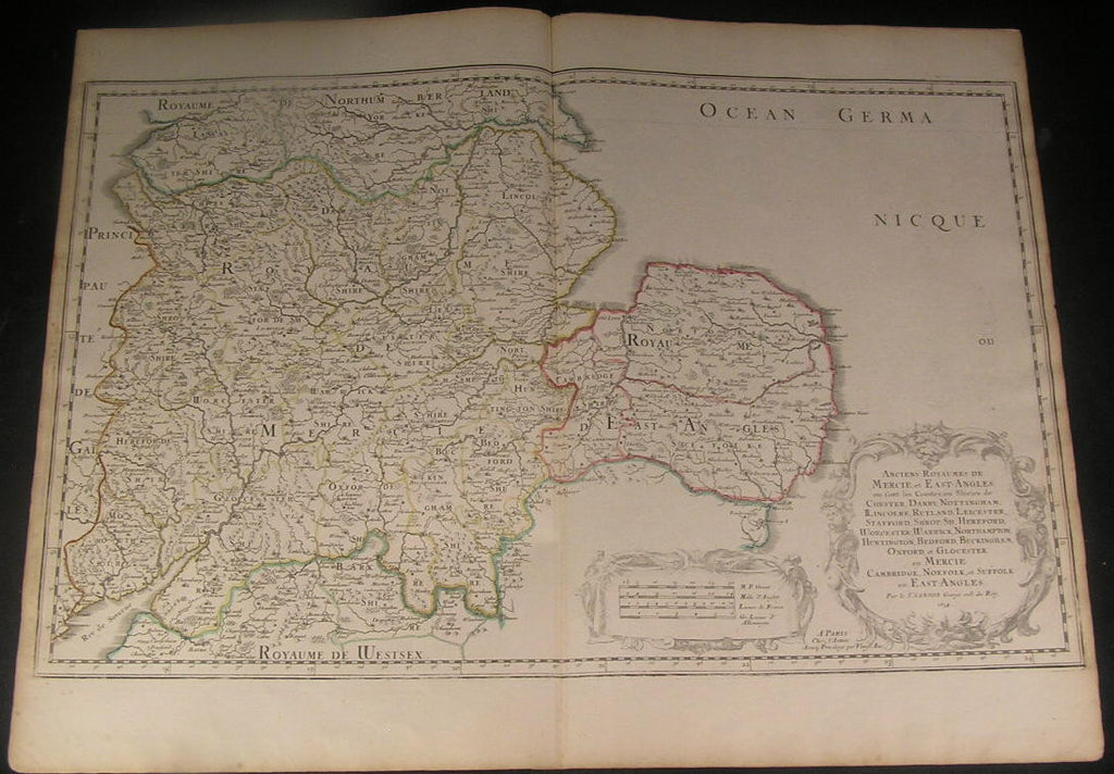 England 1654 Mercia East Anglia South Northumbria Sanson fine antique large map