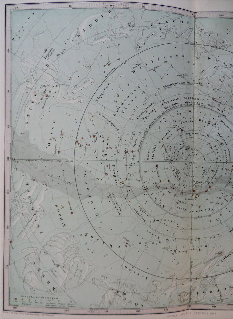 Southern Night Sky Constellations Zodiac Milky Way 1869 Bar star chart map