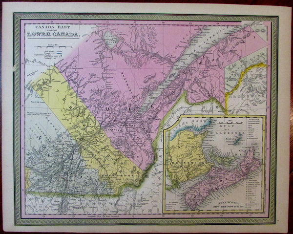 Nova Scotia New Brunswick Montreal Quebec 1851 Cowperthwait Mitchell scarce map