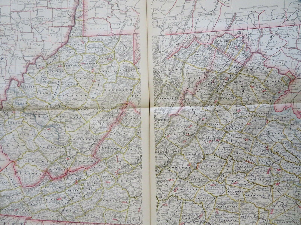 Virginia & West Virginia 1887-90 Cram scarce large detailed two sheet map