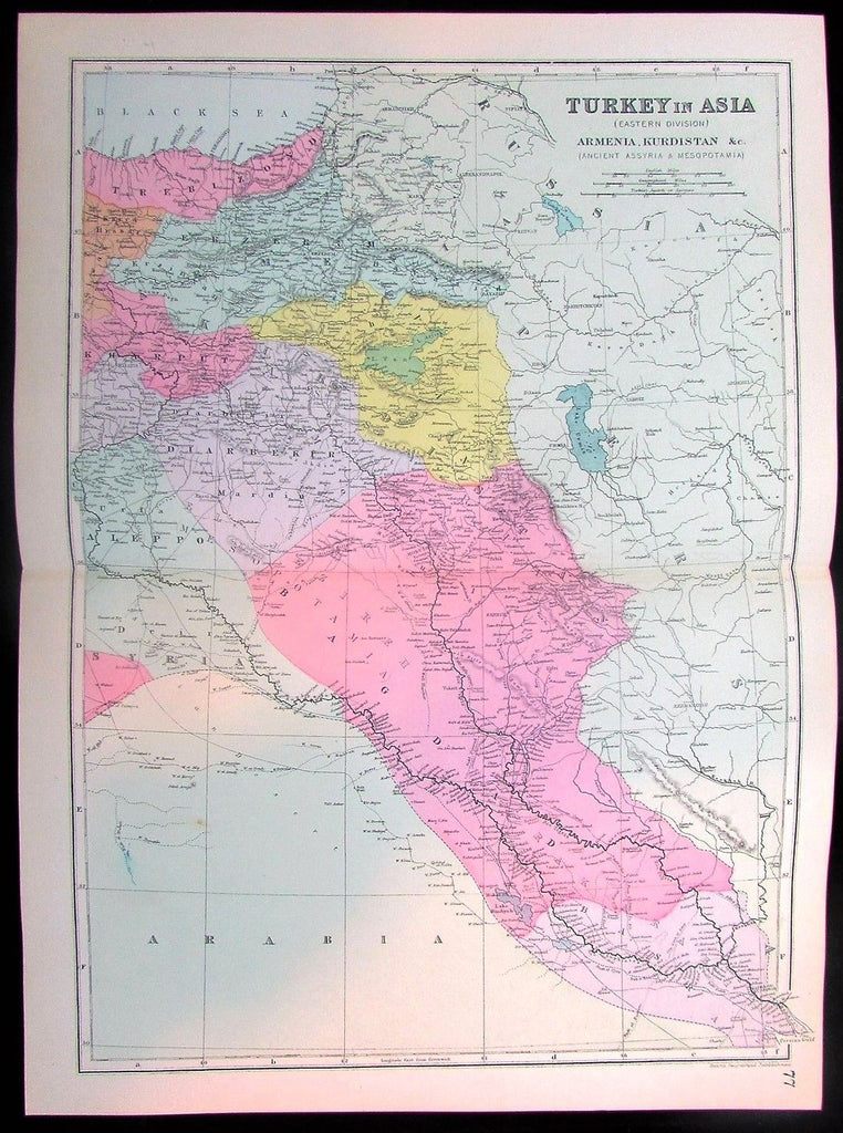 Armenia Turkey in Asia Syria Aleppo Jordan Arabia Kurdistan 1880 old color map