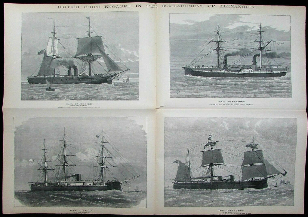 Bombardment Alexandria Egypt Africa British Navy 1882 rare large military print