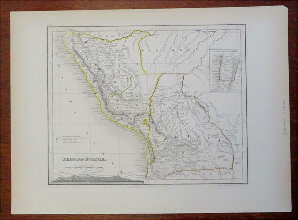 Peru & Boliva South America Andes Mountains La Paz Lima c. 1840 Dower map
