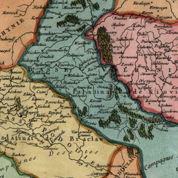Russian Poland Podolia 1749 Vaugondy miniature engraved hand color map