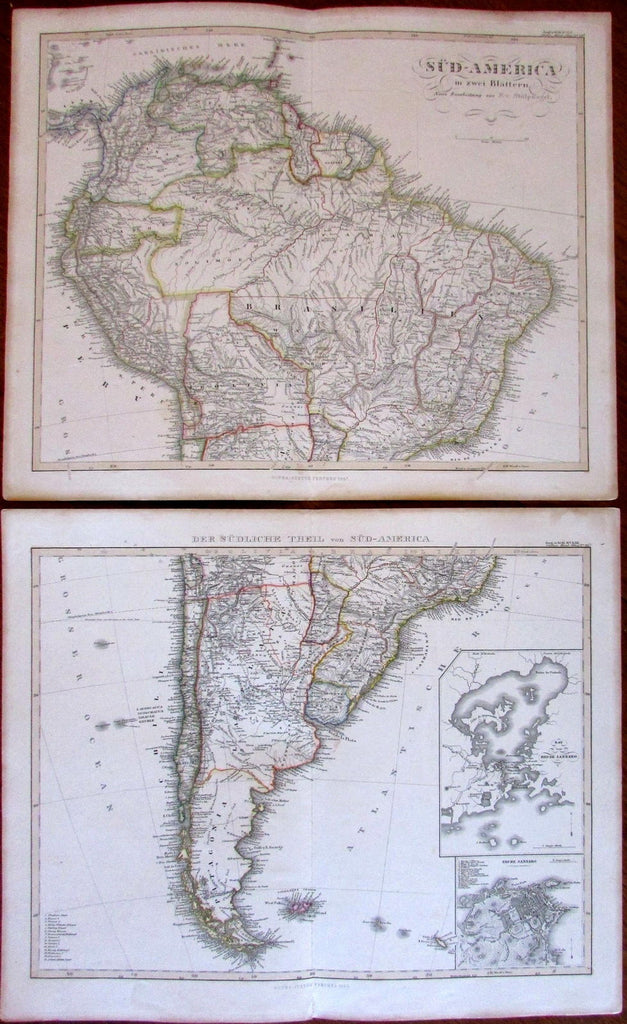 South America 1857 Stulpnagel oversized two sheet map insets Rio de Janeiro