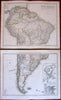 South America 1857 Stulpnagel oversized two sheet map insets Rio de Janeiro