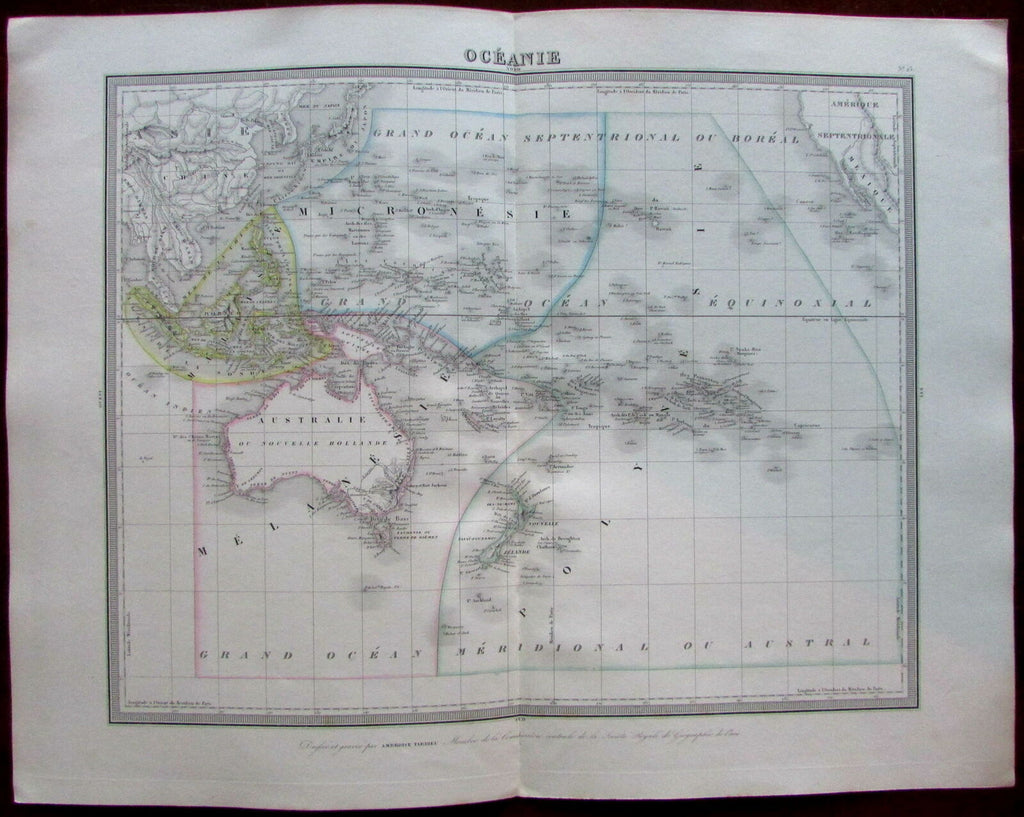 Australia New Holland Oceania Pacific islands c.1842 Tardieu map Tooley #1240