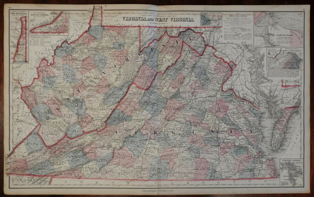 West Virginia & Virginia Norfolk Harbor Harper's Ferry 1876 OW Gray large map