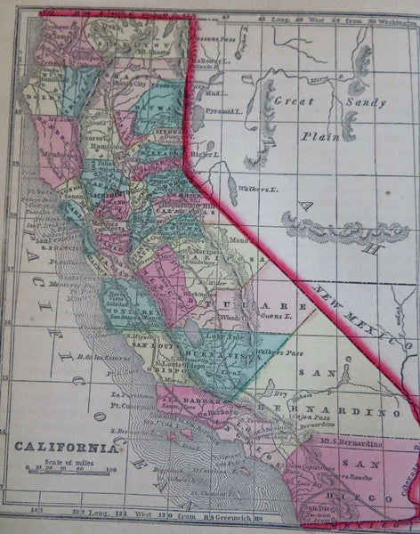 California Los Angeles San Francisco Sacramento 1857 Morse miniature state map