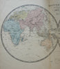 World in Double Hemispheres c. 1840 scarce large Vuillemin map Celestial inset