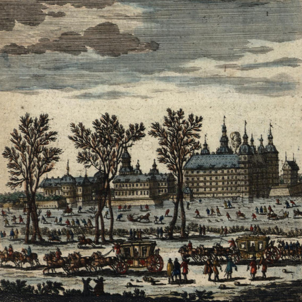 Frederiksborg Denmark royal palace 1683 old Mallet city view print hand color