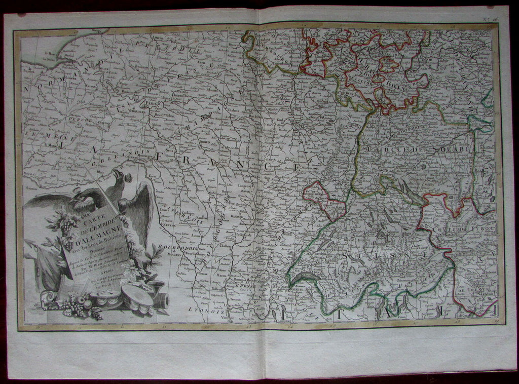 Germany Bohemia region Swabia Switzerland southern France c.1760 Latre map