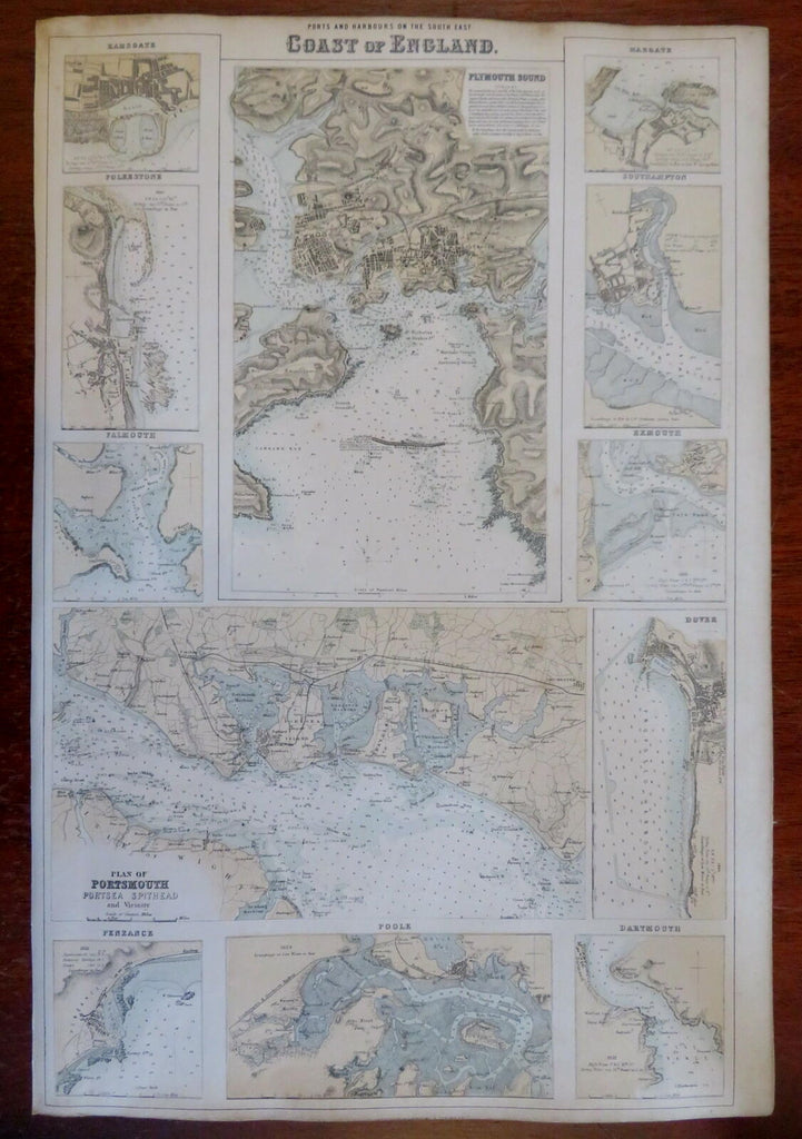 Southeast England Ports Plymouth Southampton Exmouth c. 1855-60 Fullarton map