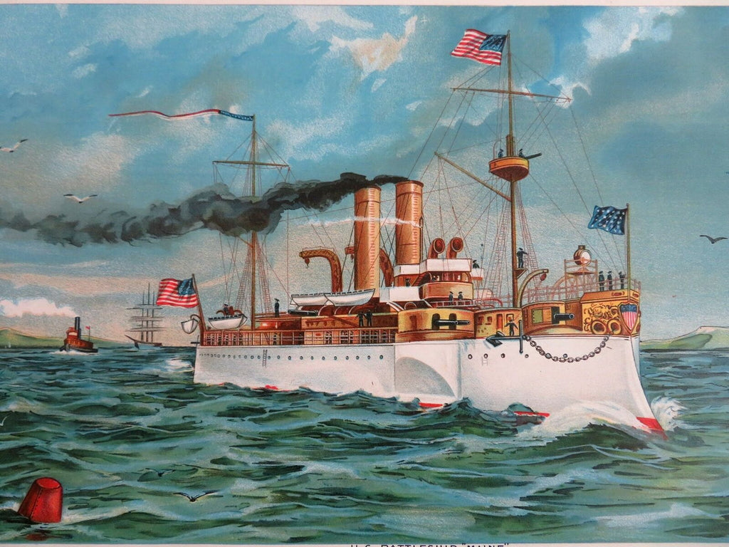 U.S.S. Maine American Battleship U.S. Navy Spanish-American War 1898 color print