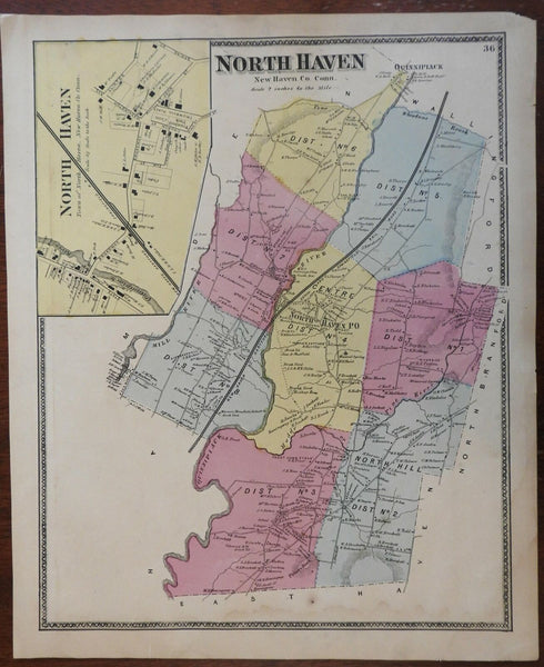 Quinnipiack North Haven Connecticut 1868 F.W. Beers detailed city plan town map