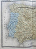 Iberia Spain & Portugal Madrid Lisbon 1850's Brue large detailed map hand color