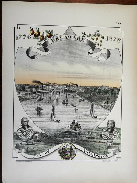 Wilmington Delaware Centenary Celebration 1876 lithographed city view