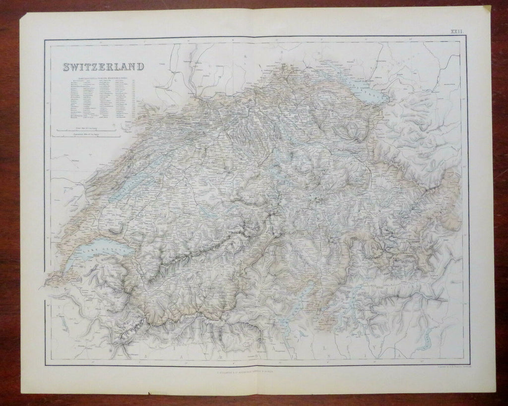 Swizterland Swiss Cantons Geneva Zurich Bern c. 1855 Fullarton lithographed map