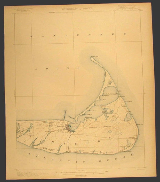 Nantucket Massachusetts vintage 1901 original USGS Topographical chart
