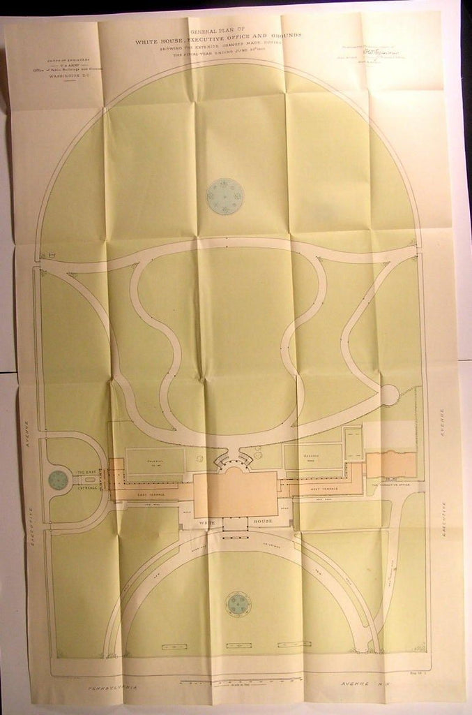 White House Executive Office Grounds Washington D.C. 1903 old large folding map