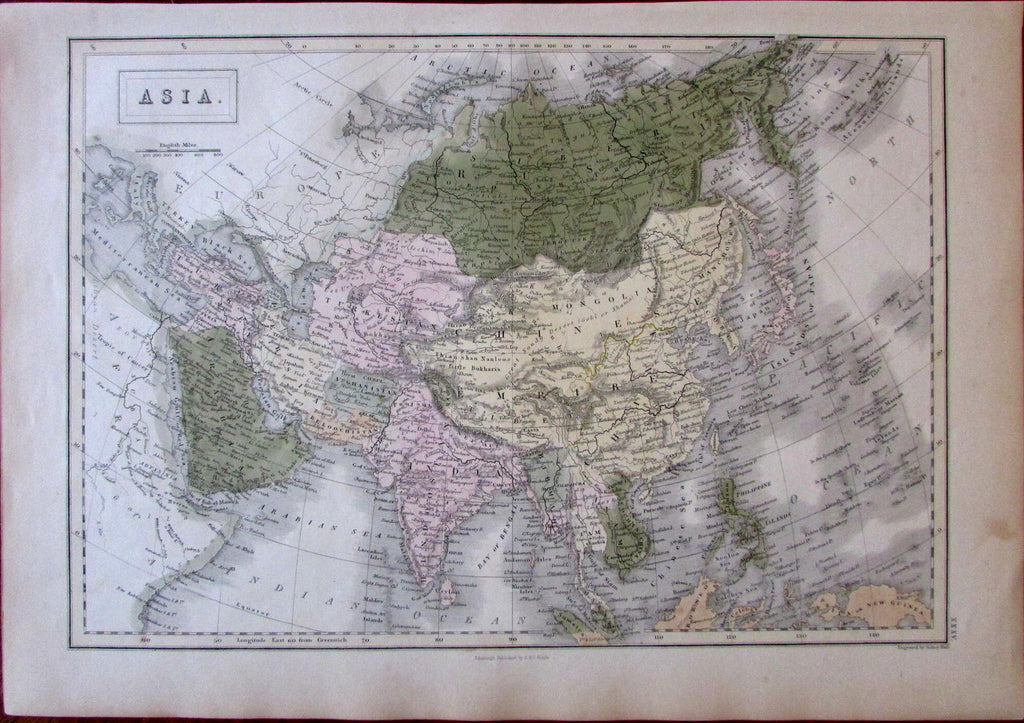 Asia India Arabia Siberia c.1845-55 A & C Black S. Hall engraved old map