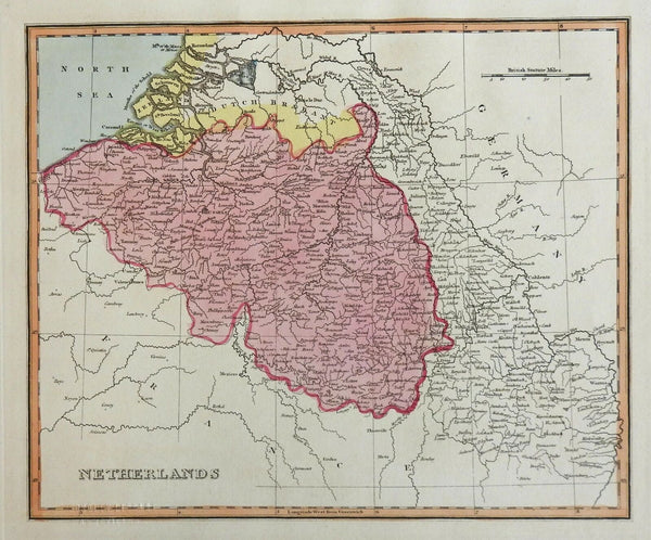 Belgium Netherland Low Countries Antwerp Brussels Bruges 1823 scarce Ellis map