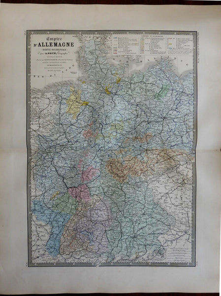 German Kingdoms Prussia Bavaria Hanover Saxony 1830's Brue large detailed map