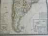 South America Brazil Chile Colombia 1836 Brue large detailed map hand color