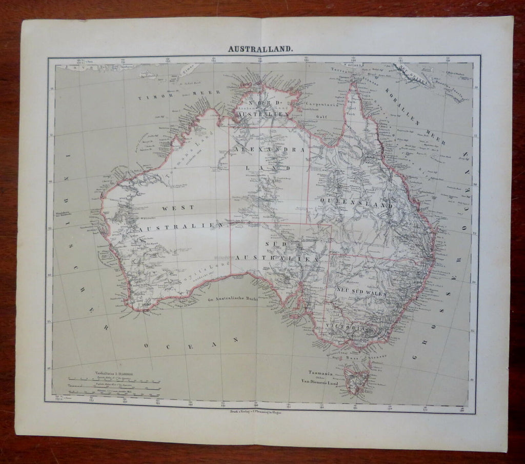 Australia Sydney Melbourne Perth Brisbane Adelaide 1885 Flemming detailed map