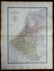 Netherlands Belgium Luxembourg c. 1850's Brue large detailed map hand color