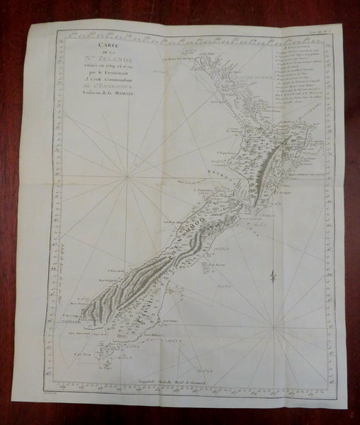 New Zealand 1774 by Capt. Cook & Hawkesworth 1st French edition important map