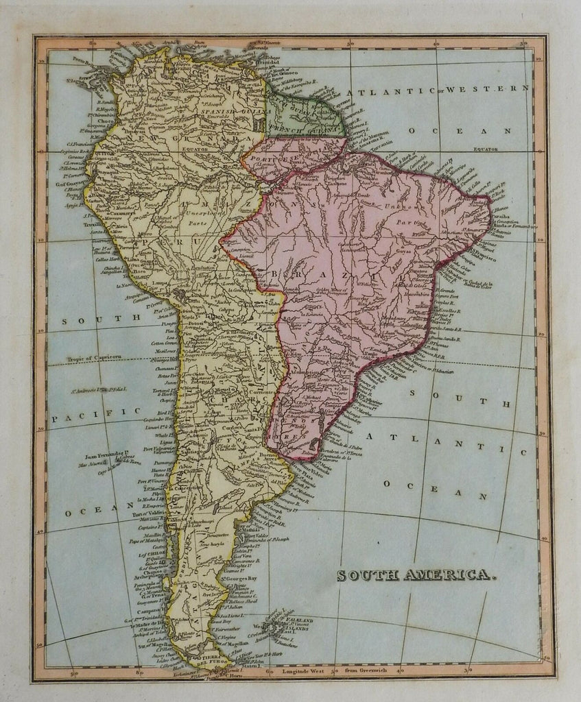 South America continent 1823 scarce Ellis map with lovely original hand color