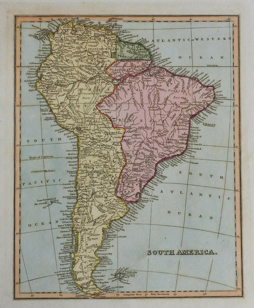 South America continent 1823 scarce Ellis map with lovely original hand color