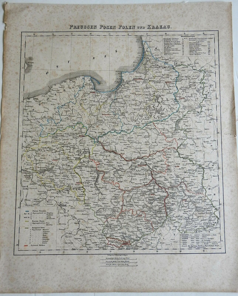 Poland Posen Silesia Eastern Europe Prussia 1874 Flemming detailed large map