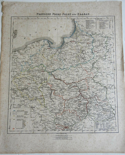 Poland Posen Silesia Eastern Europe Prussia 1874 Flemming detailed large map