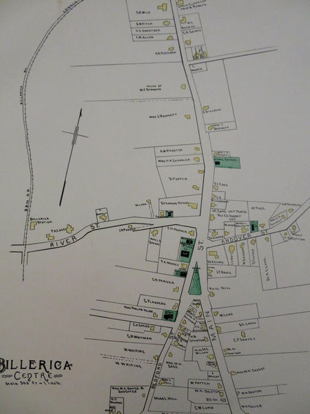 Billerica Centre Middlesex Mass. 1889 Walker detailed city plan map