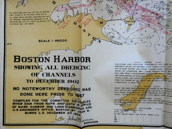 Boston Harbor Charles River Esplanade Dam Planning 1902 color lithographed map