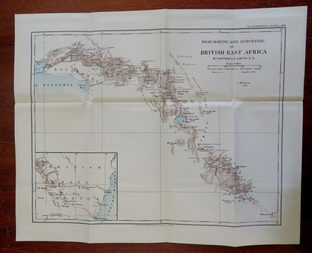 British East Africa Kenya Lake Victoria Road Survey 1899 Johnston detailed map