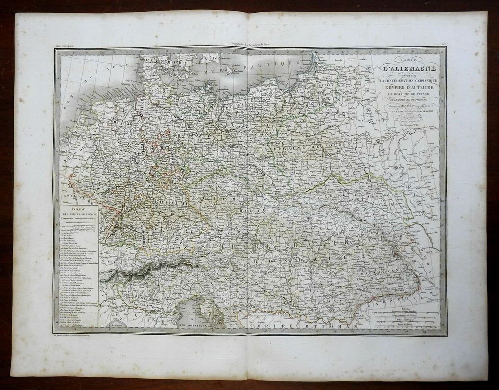 German Confederation Austria-Hungary Poland Bohemia 1830 Lapie large folio map