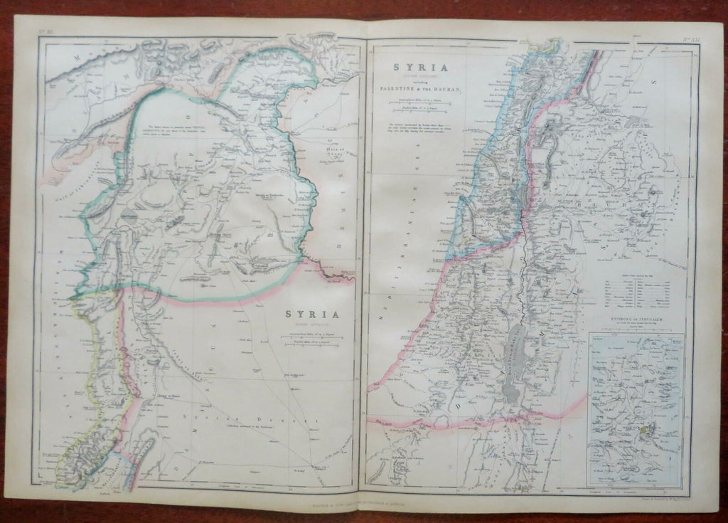 Syria Palestine Israel Holy Land Jerusalem 1860 Bartholomew fine large map