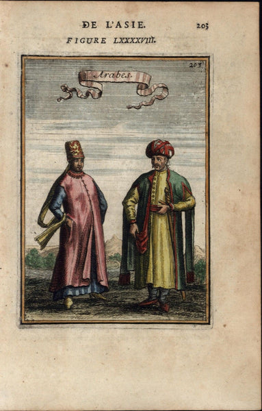 Arab men traditional dress Muslims Islam beautiful 1683 Mallet old antique print