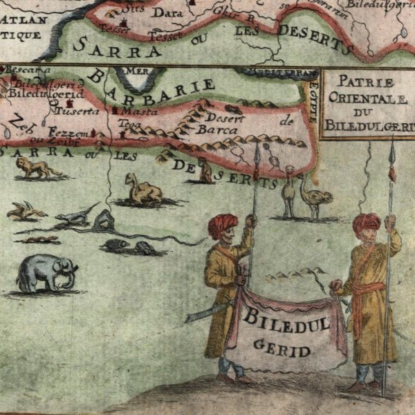 North Africa Biledulgerid Barbary coast dragon 1719 decorative animals old map