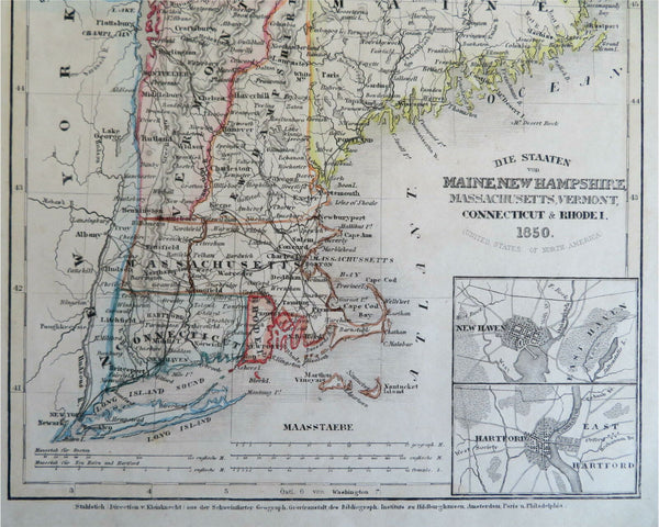 New England Maine Massachusetts New Hampshire Vermont Boston 1850 Meyer map