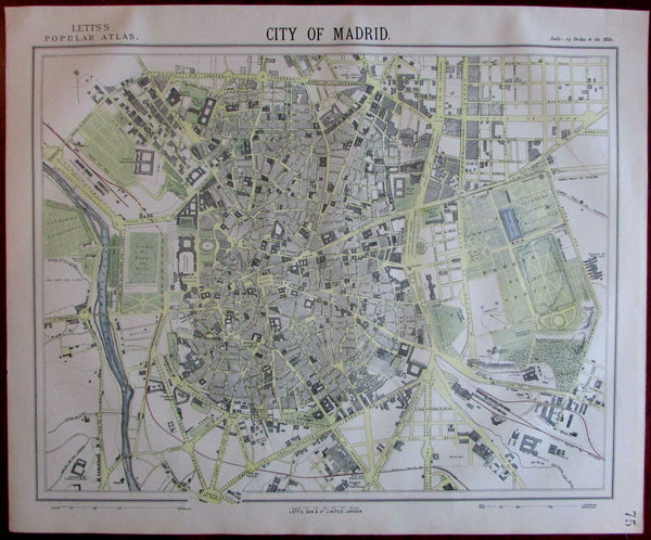 Madrid Spain Espagna 1883 Lett's SDUK detailed fine city plan